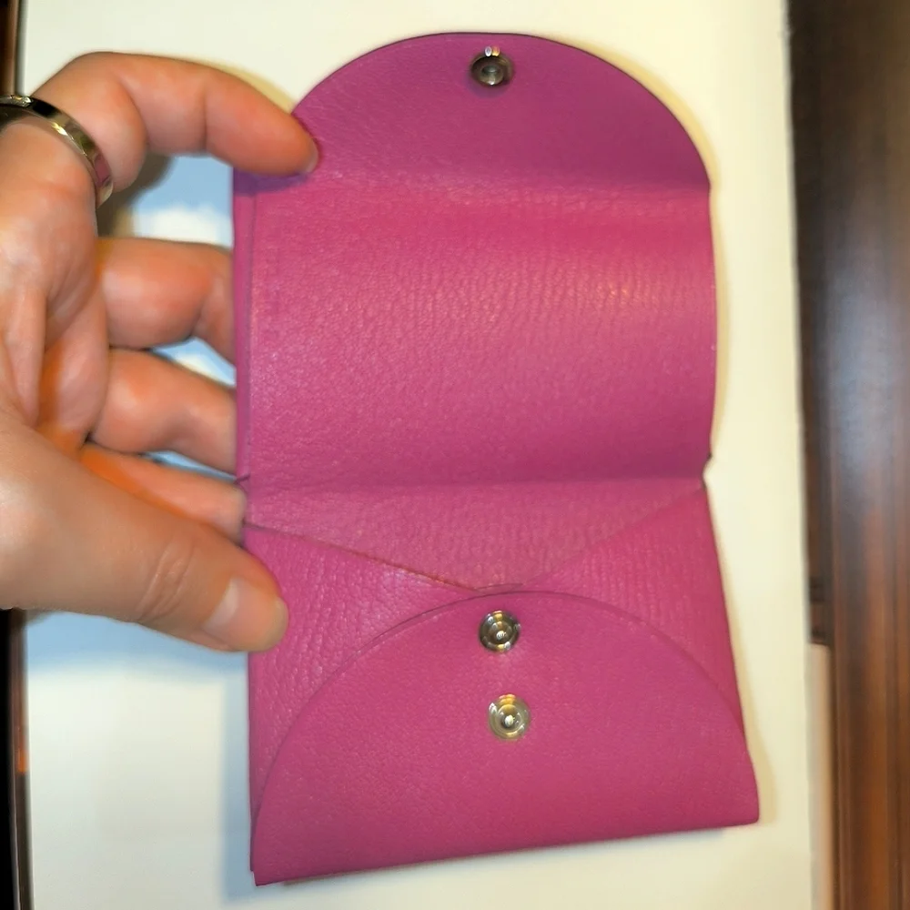 Hermes Calvi DUO Card Holder Pink Chevre Leather
